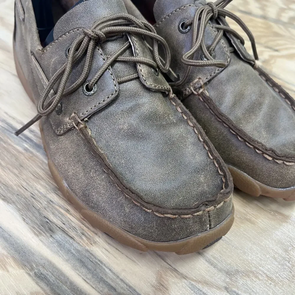 Twisted X Driving Mocs Lace Up Brown Leather Shoes Youth 5M Casual Western